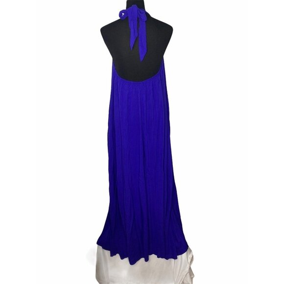 NWT Karen T Design Womens OS Sleeveless Halter Blue Full Length Casual Dress - Picture 5 of 8